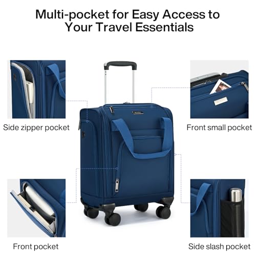 MILADA Underseat Carry On Luggage with Wheels, Airline Approved 16-inch Spinner Small Suitcase, Softside Travel Luggage, Personal Item Overnight Bag, Business Mini Suitcase for Women and Men, Blue - color: Blue