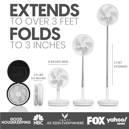 VENTY Portable Fan - Wireless Battery Operated Fan - 4 Speeds - LED Lighting - Carry Case & Remote Control - Cruise Travel - Outdoor Travel RV Power Bank With USB-C Port (White with Case) - color: White