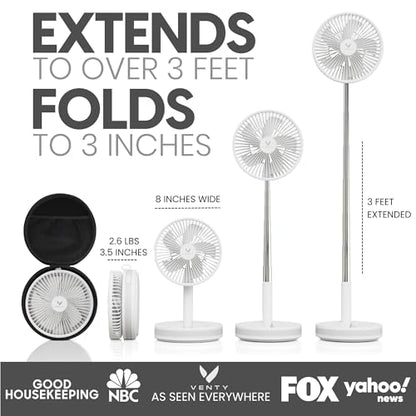 VENTY Portable Fan - Wireless Battery Operated Fan - 4 Speeds - LED Lighting - Carry Case & Remote Control - Cruise Travel - Outdoor Travel RV Power Bank With USB-C Port (White with Case) - color: White