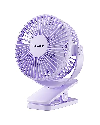 Gaiatop Portable Clip on Fan, Mini Personal Rechargeable Fan | Battery Operated, Small 3 Speed Quiet 360° Rotate, Cooling for Desk Table Home Office Stroller Camping Women Gifts Purple - color: light purple