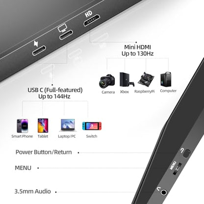 Portable Gaming Monitor 16 Inch 144Hz 1920x1200 FHD+ USB-C Portable Monitor, HDR IPS Second Screen for Laptop MacBook Pro PC PS5 Xbox Switch - size: 16inch 144hz