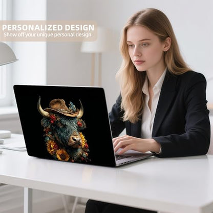 Universal Laptop Skin Sticker for 12/13/14/15.6 Inch Laptops, Reusable Vinyl Laptop Decal Cover, Waterproof Scratch Resistant Notebook Skin with 2 Wrist Pads,Cowboy Highland Bull - color: Cowboy Highland Bull
