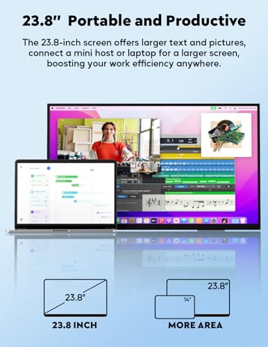 HONGO 23.8" Portable Monitor for Laptop 100HZ-Portable Screen 100% SRGB IPS for Gaming & Work USB-C HDMI Second Monitor Portable with 180°Adjustable Stand for Laptop Mac Window PS5