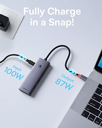 Docking Station Dual Monitor, Baseus 7 in 1 Laptop Docking Station 3 Monitors, USB C HUB with 4K HDMI, VGA, 100W PD, 3 USB for iPhone 15/MacBook/Dell/HP - size: 6 in 1