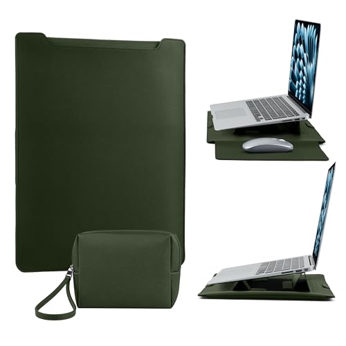 15-16 Inch Protective Laptop Sleeve with Stand, for MacBook Pro/MacBook Air | for MacBook Air 15" M5~M2; MacBook Pro 16" M5~M1, Pro/Max, Surface/ASUS/Lenovo, PU Leather Laptop Case (15"-16" Green) - color: Green, size: 15-16 Inch