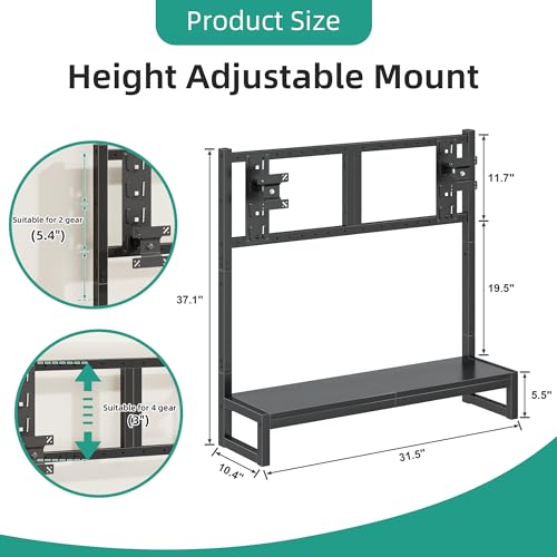 YAOHUOO Computer Monitor Mount Arm with LED, Heavy Duty Fully Adjustable Stand with C-Clamp, Computer Screen Storage Shelf for Office,Living Room