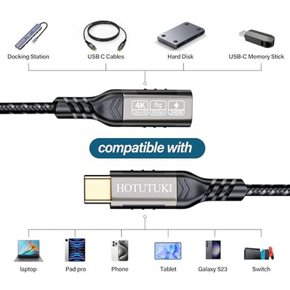 USB-C Extension Cable 6.6ft, 20Gbps Data Transfer, 4K@60Hz, 240W Charging, Male to Female Compatible with Cell Phone Cord Extension - size: 6.6 ft