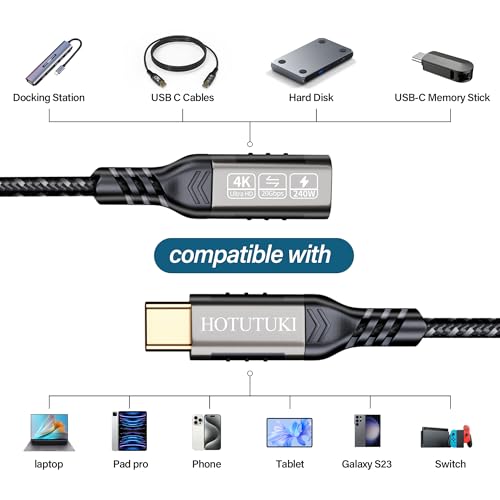USB c Extension Cable 3.3ft, USB C 3.2 Extender Cord,USB c Male to to USB c Female Support PD 240W/5A Fast Charging, 20Gbps Sync Transfer, high Speed USB c Extension Cable - size: 3.3 ft