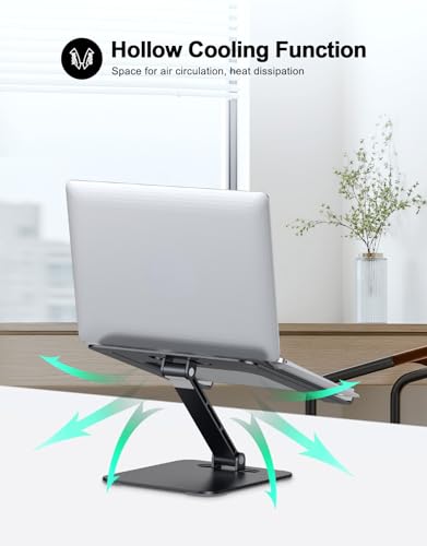 RIWUCT Foldable Aluminum Alloy Laptop Stand for Desk, Height Adjustable Ergonomic Computer Stand, Portable Laptop Riser Holder Printer Stand Compatible with MacBook Pro Air/HP/Dell 10-16", Black - color: Matte Black
