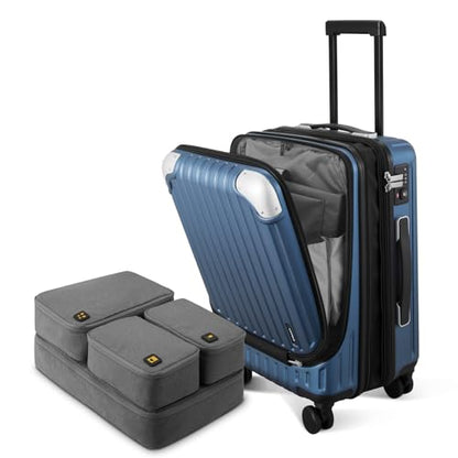 LEVEL8 Grace Carry On Luggage Airline Approved, 20 Inch Expandable Hardside Carry On Suitcase With Wheels, Abs+Pc Small Luggage with Tsa Lock, Blue, 20-Inch - color: Blue, size: 20 Inch + 4PC