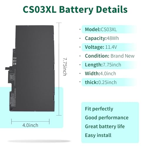 CS03XL Laptop Battery for HP EliteBook 840 850 755 745 G3 G4 ZBook 15u G3 | ZBook 15u G4 Series 800513-001 800231-1C1 800513-001 CS03 CS03046XL HSTNN-IB6Y HSTNN-UB6S HSTNN-I33C-4