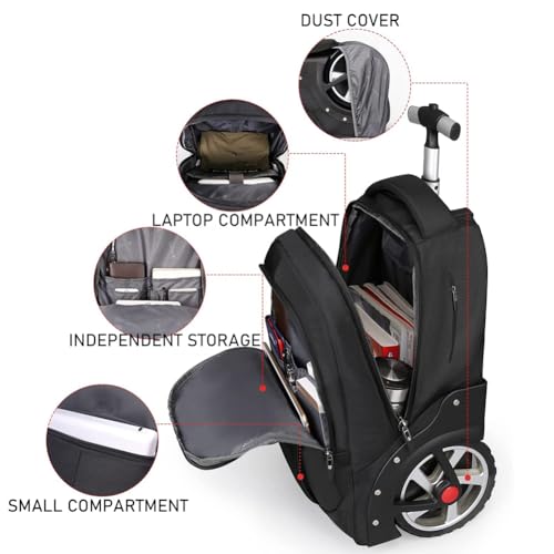 WMHYLYH 22 Inch Rolling Backpack, Waterproof Backpack with Wheels for Business and Travel Commuter, Carry on Laptop Backpack for Women and Men Adult (black-flower) - color: Black-flower
