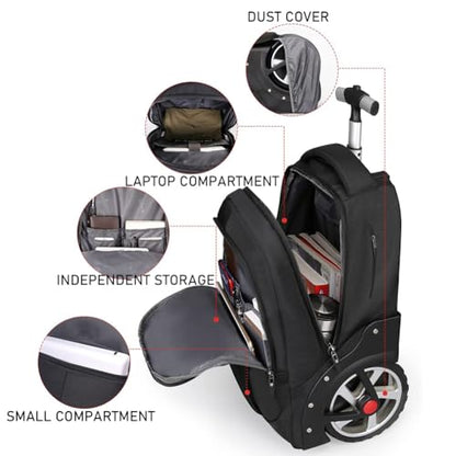 WMHYLYH 22 Inch Rolling Backpack, Waterproof Backpack with Wheels for Business and Travel Commuter, Carry on Laptop Backpack for Women and Men Adult (black-flower) - color: Black-flower