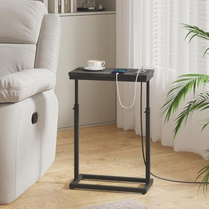 TUTOTAK End Table with Charging Station, Side Table, Tall Couch Table | Sofa Table, for living Room, Bedroom, Grey TB01BY084 - color: Grey, size: 1 Pack, style: With Plug