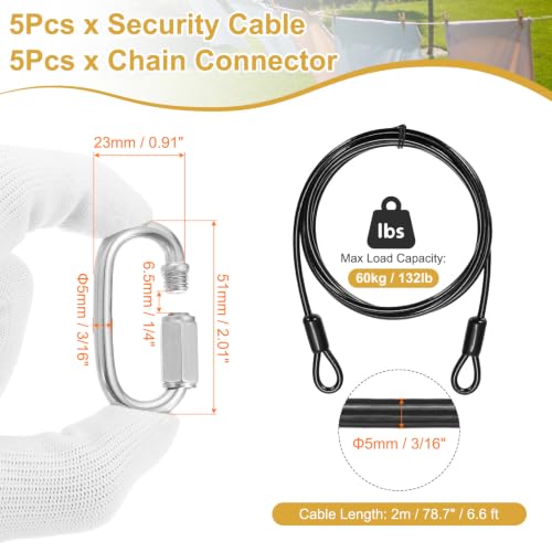 PATIKIL Security Cable Lock (3/16" Dia 6.6ft, Black)(5 Set) Vinyl Coated 304 Stainless Steel Double Loop Flexible Wire Rope Safety Cable with Quick Links Locking Connectors - color: Black, size: 3/16" x 6.6ft