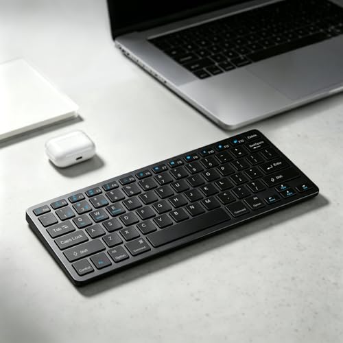 Wireless Keyboard- Mini Compact Keyboard with Media Hotkeys, Compatible with PC, Desktop, Laptop, Smart TV - color: Black