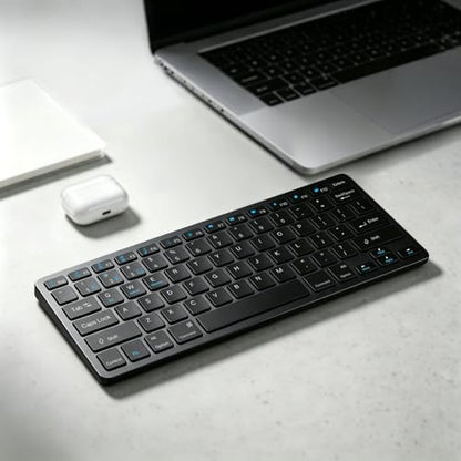 Wireless Keyboard- Mini Compact Keyboard with Media Hotkeys, Compatible with PC, Desktop, Laptop, Smart TV - color: Black