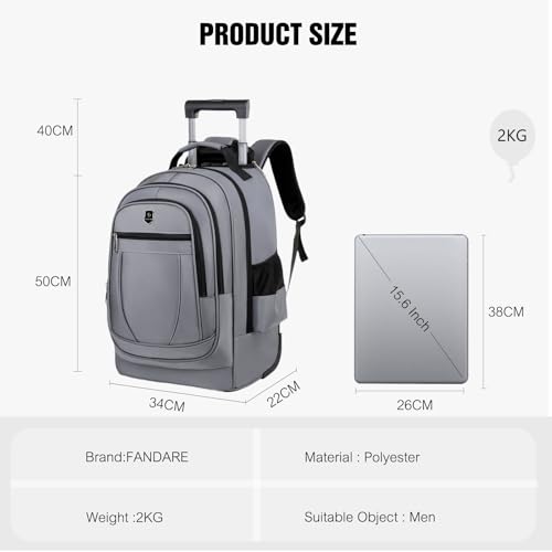 FANDARE 35L Rolling Laptop Backpack 2-in-1 Trolley Convertible Luggage Backpack with Wheels Travel Daypacks Multi-Functional Carry-On for Business Travel Trip Men Outdoor Urban Backpacks Grey - color: Grey