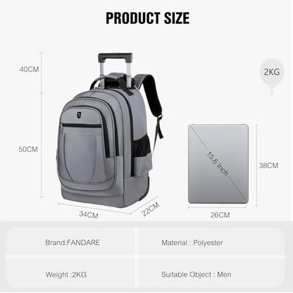 FANDARE 35L Rolling Laptop Backpack 2-in-1 Trolley Convertible Luggage Backpack with Wheels Travel Daypacks Multi-Functional Carry-On for Business Travel Trip Men Outdoor Urban Backpacks Grey - color: Grey