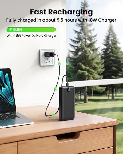 Portable Charger Power Bank 50000mAh 22.5W Fast Charging USB C Battery Bank External Battery Pack Digital Display Phone Charger with 3 Output & 2 Input for iPhone 17/16/15/14/13/12, Samsung etc Black - color: Black
