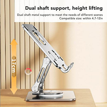 Adjustable Tablet Stand, Portable Monitor Stand, 360 Degree Rotation Folding Hollow Cooling Tablet Stand Holder Heavy Duty Aluminum Desktop Tablet Dock for Pad Phone