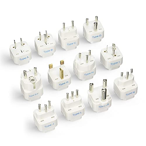Ceptics Travel Adapter with Types A-M Plugs, Travel Plug Adapter Set Compatible with Power Sockets in All Continents, Compact World International Plug Adaptor Kit, Set of 12,GP-12PK - color: Creame White