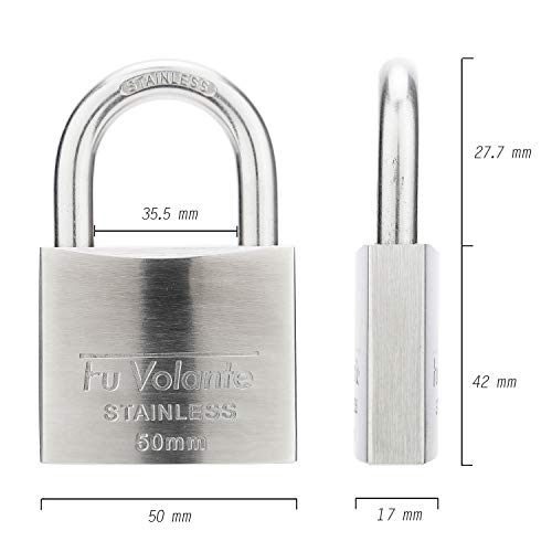 Stainless Steel Pin Tumbler Padlock, 304 Marine Series, Weatherproof Padlock for Outdoor use, 2 inch Wide Body, Keyed Alike Locks- Stainless Steel Body & Shackle-2 Pack - color: FUPS250