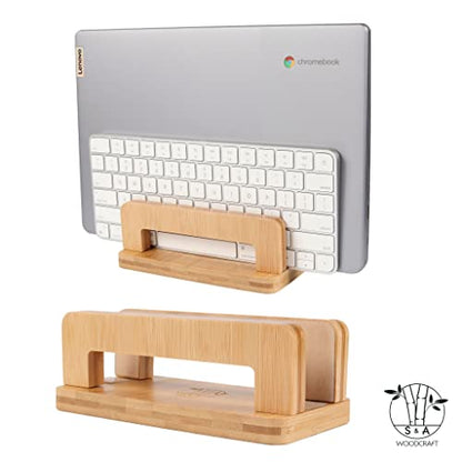 S&A WOODCRAFT Bamboo Wood Vertical Laptop Stand, Adjustable Wooden Laptop Holder, Non-Slip Laptop Dock Compatible with Apple MacBook, Microsoft Surface, Gaming Laptops, IPad, Tablets - color: Natural Bamboo, size: 1 Slot