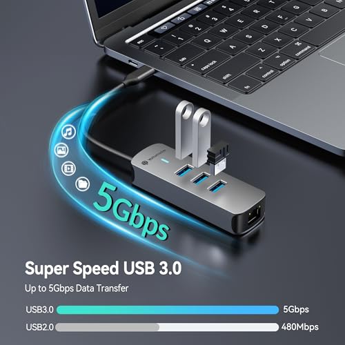 Yottamaster 4-in-1 USB A 3.0 Hub with 2.5Gbps Gigabit Ethernet – 3X USB-C 3.0 Ports, Aluminum LAN Converter, Plug and Play for MacBook Pro/Air, XPS, Windows, Mac OS, Linux, NAS - color: Silver