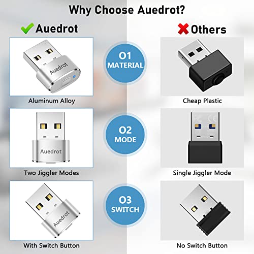AUEDROT USB Mouse Mover - Automatic Mouse Wiggler with 2 Jiggle Modes, Switch Button, Plug & Play, Keep Computer/Laptop Awake, Silver - color: Silver, style: 1 PCS