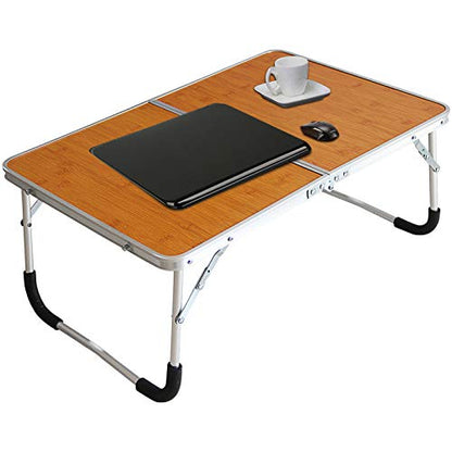 Foldable Laptop Table,Bed Desk,Breakfast Serving Bed Tray,Bamboo Wood Grain | [Portable Mini Picnic Table & Ultra Lightweight] [Folds in Half with Inner Storage Space] - color: Bamboo Wood Grain