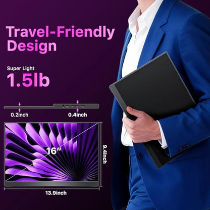 kksmart Portable Monitor for Laptop MacBook Surface PC Xbox PS5, Travel Monitor Second Screen for Laptop, HDMI USB-C VESA Compatible Built-in Speaker, 16 - size: 16