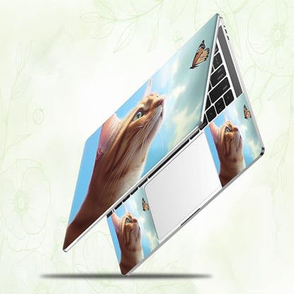 Laptop Skin Sticker Decal, Universal Reusable Vinyl Laptop Cover for 12" 13" 13.3" 14" 15" 15.4" 15.6" Notebook PC, Waterproof Scratch-Resistant with 2 Wrist Pads, Easy to Apply & Remove,Cat Butterfly - color: Cat Butterfly