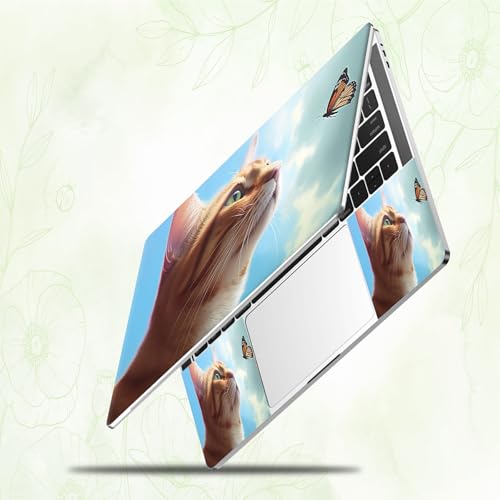 Laptop Skin Sticker Decal, Universal Reusable Vinyl Laptop Cover for 12" 13" 13.3" 14" 15" 15.4" 15.6" Notebook PC, Waterproof Scratch-Resistant with 2 Wrist Pads, Easy to Apply & Remove,Cat Butterfly - color: Cat Butterfly