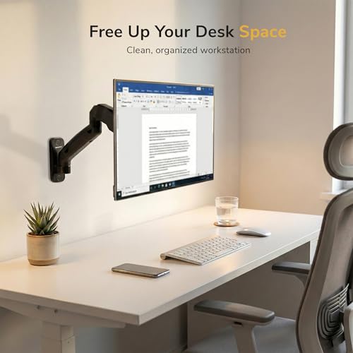 Mount-It! Monitor Wall Mount Arm, Full-Motion Gas Spring, Fits 13–32″ Screens up to 14.3 lbs, VESA 75x75 & 100x100, Tilt Swivel Rotate, Single-Stud Wall Mounted Computer Monitor Arm, RV Compatible