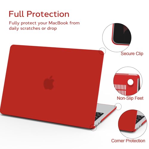 B BELK for MacBook Air 15 inch Case M5 2026 2025 2024 2023 M4 M3 M2, Red | Matte Plastic Laptop Hard Shell Case with Keyboard Cover & Screen Protector, Model A3448 A3241 A3114 A2941, Easy Snap-On - color: Red