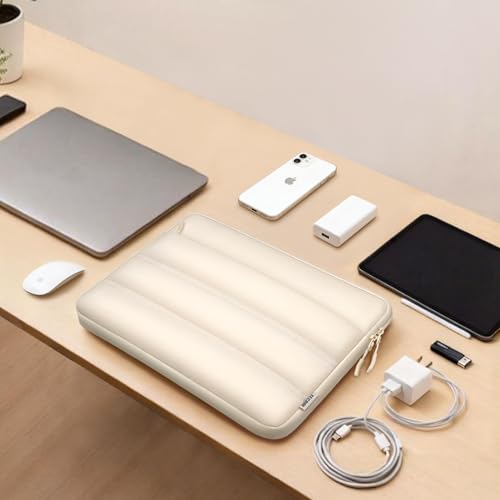 TECOOL Waterproof Puffy Laptop Case 14 Inch,Laptop Sleeve 14 Inch Compatible with Lenovo Thinkpad Ideapad HP Dell ASUS,MacBook Air 15 etc 14" Computer Case with Horizontal Pocket&Small Bag-Sand - color: Sand, size: 14 Inch
