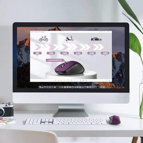 TECKNET 2-in-1 Bluetooth Mouse (BT 5.0/3.0+2.4Ghz), 6-Level 4000 DPI-Purple | BT 5.0/3.0 & 2.4G wireless mouse with 4000 DPI, silent clicks, ergonomic design, and USB receiver for laptop and PC. - color: Purple
