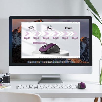 TECKNET 2-in-1 Bluetooth Mouse (BT 5.0/3.0+2.4Ghz), 6-Level 4000 DPI-Purple | BT 5.0/3.0 & 2.4G wireless mouse with 4000 DPI, silent clicks, ergonomic design, and USB receiver for laptop and PC. - color: Purple