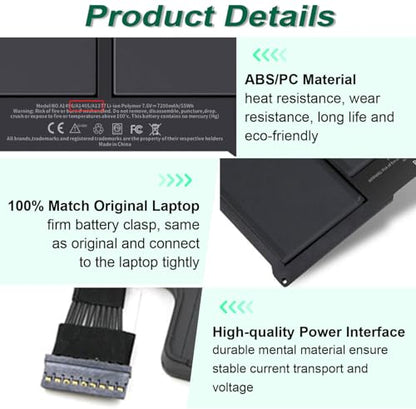 A1405 A1466 Laptop Battery for MacBook Air 13 inch A1466(Mid 2012, Mid 2013, Early 2014, Early 2015, 2017) A1369(Late 2010, Mid 2011 Version) fits A1496 A1377 [EMC :2925, 2469, 2559, 2392, 2632, 3178] - size: 11.5*5.27*0.25inch