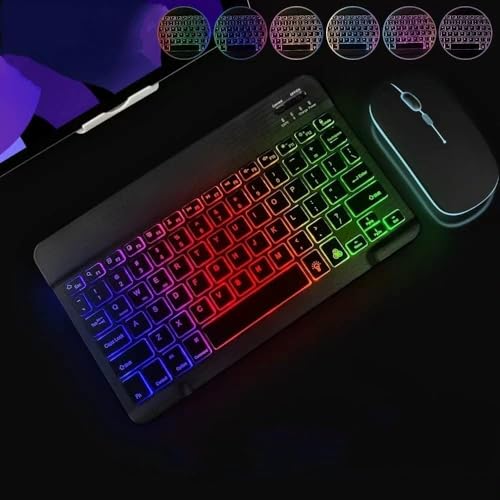 2 Pack Ultra-Slim Bluetooth Keyboard and Mouse Portable Mini Wireless Keyboard Rechargeable 7-Color Backlit for Apple iPad iPhone Samsung Tablet iPhone Smartphone iOS Android Windows,Black - color: 2 Pack black