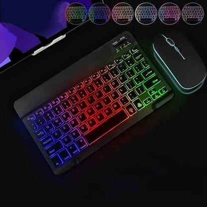 2 Pack Ultra-Slim Bluetooth Keyboard and Mouse Portable Mini Wireless Keyboard Rechargeable 7-Color Backlit for Apple iPad iPhone Samsung Tablet iPhone Smartphone iOS Android Windows,Black - color: 2 Pack black