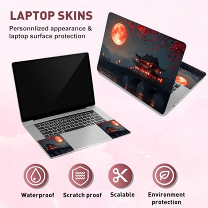 PLIGREAT 15 Inches Laptop Skin Stickers, Courtyard Landscape Pattern Laptop Sticker Decals Fits 12" to 15" Laptops Universal Waterproof Removable Notebook Art Cover Sticker - color: Black,red