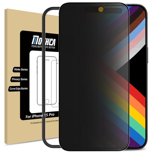 Mothca Matte Privacy Screen Protector for iPhone 15 Pro [6.1 inch] with Easy Installation Tool, Anti Spy Anti Glare Full Coverage Tempered Glass Film, Anti-Fingerprint, Case Friendly, Smooth as Silk