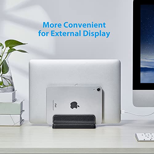 Leather Vertical Laptop Stand,Dual Laptop Holder Stand,Laptop Organizer with Adjustable Dock (18-26mm/0.7-1 in) for All MacBook/Tablet/Surface/Dell/iPad (Black)