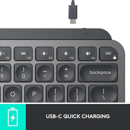Logitech MX Keys Mini Minimalist Wireless Illuminated Keyboard - Graphite | Minimalist, compact, Bluetooth, USB-C, metal build, compatible with Apple macOS, iOS, Windows, Linux, Android - color: Graphite, style: MX Keys Mini