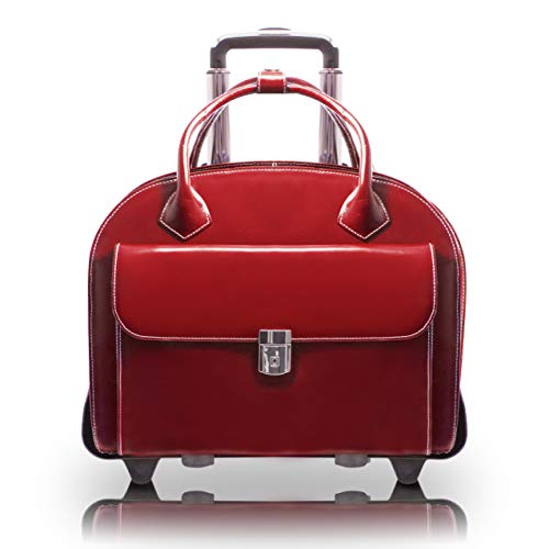 McKlein GLEN ELLYN15" Leather Detachable -Wheeled Ladies' Laptop/Computer & Tablet Business Briefcase Bag/Women's Rolling Overnight Travel Bag, Removable trolley case - color: Red