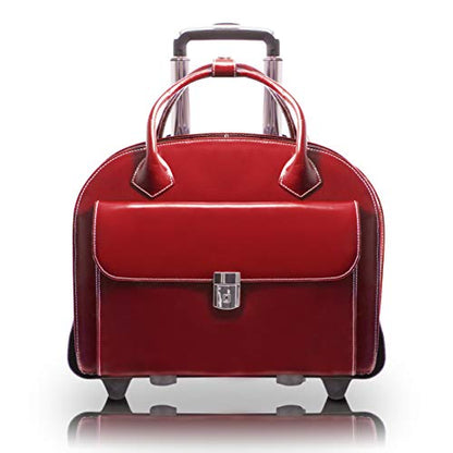 McKlein GLEN ELLYN15" Leather Detachable -Wheeled Ladies' Laptop/Computer & Tablet Business Briefcase Bag/Women's Rolling Overnight Travel Bag, Removable trolley case - color: Red