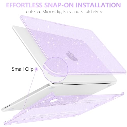 DONGKE Glitter Case for MacBook Neo 13 Inch 2026 (Model A3404 | A18 Pro Chip) | Clear Sparkly Hard Shell Cover with Screen Protector | Keyboard Cover & 2 USB-C Adapters - Bling Purple - color: Bling Purple