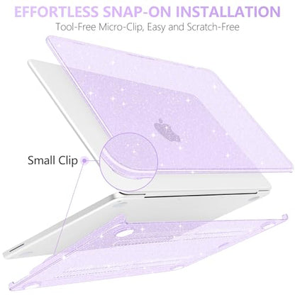 DONGKE Glitter Case for MacBook Neo 13 Inch 2026 (Model A3404 | A18 Pro Chip) | Clear Sparkly Hard Shell Cover with Screen Protector | Keyboard Cover & 2 USB-C Adapters - Bling Purple - color: Bling Purple
